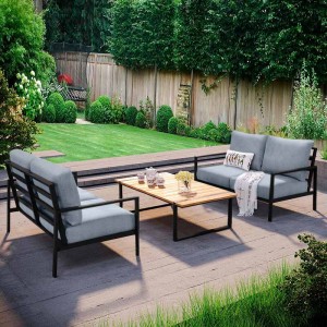 Σαλόνι κήπου Ermis σετ 3 τμχ μέταλλο - ξύλο χρώμα μαύρο - γκρι