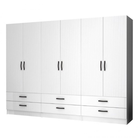 Ντουλάπα ρούχων Ricardo εξάφυλλη χρώμα λευκό 240x51,8x181εκ.