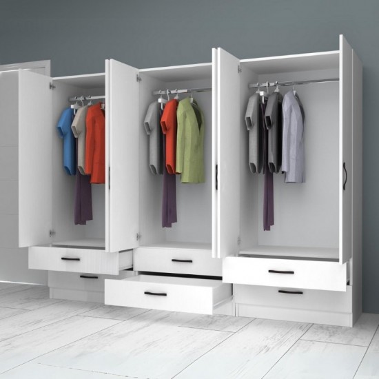 Ντουλάπα ρούχων Ricardo εξάφυλλη χρώμα λευκό 240x51,8x181εκ.