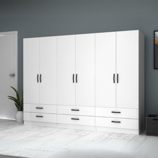 Ντουλάπα ρούχων Ricardo εξάφυλλη χρώμα λευκό 240x51,8x181εκ.