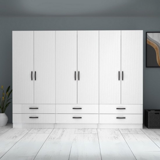 Ντουλάπα ρούχων Ricardo εξάφυλλη χρώμα λευκό 240x51,8x181εκ.