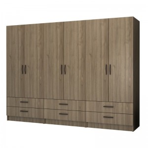 Ντουλάπα ρούχων Ricardo εξάφυλλη χρώμα καρυδί 240x51,8x181εκ.