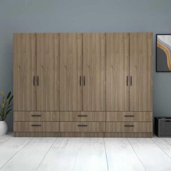 Ντουλάπα ρούχων Ricardo εξάφυλλη χρώμα καρυδί 240x51,8x181εκ.