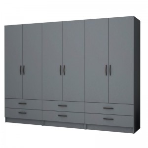 Ντουλάπα ρούχων Ricardo εξάφυλλη χρώμα ανθρακί 240x51,8x181εκ.