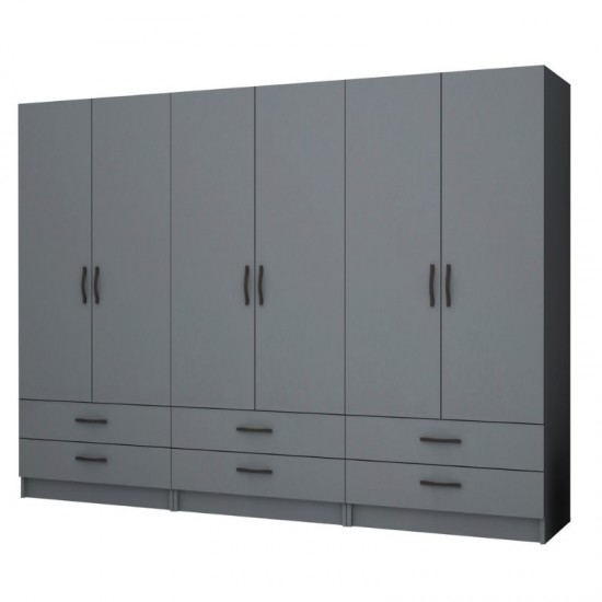 Ντουλάπα ρούχων Ricardo εξάφυλλη χρώμα ανθρακί 240x51,8x181εκ.