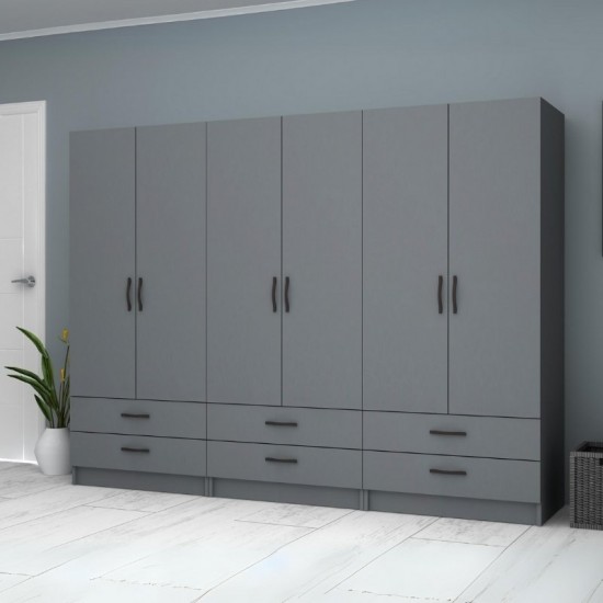 Ντουλάπα ρούχων Ricardo εξάφυλλη χρώμα ανθρακί 240x51,8x181εκ.