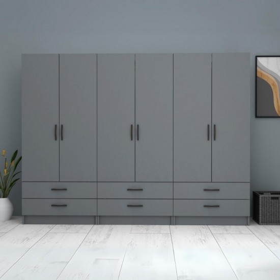 Ντουλάπα ρούχων Ricardo εξάφυλλη χρώμα ανθρακί 240x51,8x181εκ.