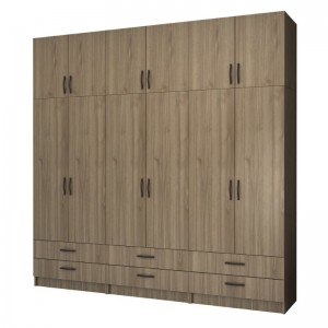 Ντουλάπα ρούχων Ricardo εξάφυλλη με πατάρι χρώμα καρυδί 240x51,8x240εκ.