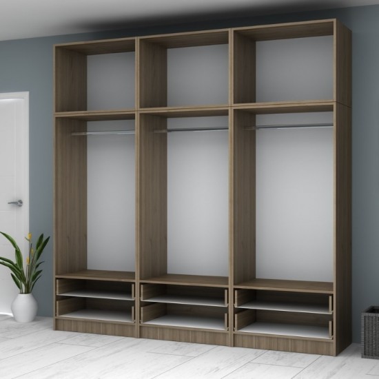 Ντουλάπα ρούχων Ricardo εξάφυλλη με πατάρι χρώμα καρυδί 240x51,8x240εκ.