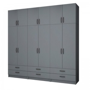 Ντουλάπα ρούχων Ricardo εξάφυλλη με πατάρι χρώμα ανθρακί 240x51,8x240εκ.