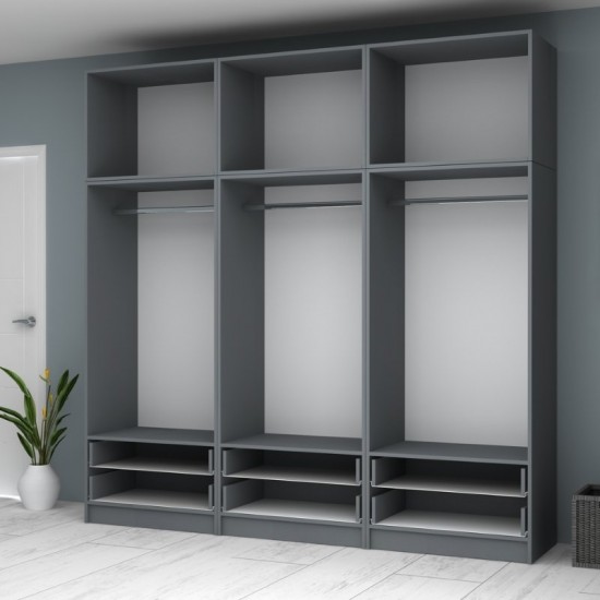 Ντουλάπα ρούχων Ricardo εξάφυλλη με πατάρι χρώμα ανθρακί 240x51,8x240εκ.