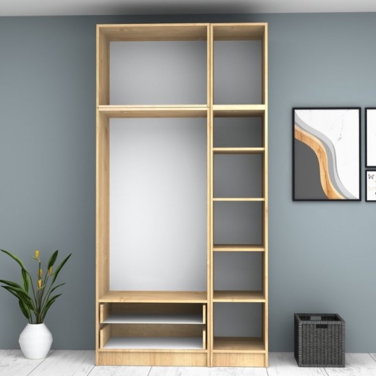 Ντουλάπα ρούχων Ricardo τρίφυλλη με πατάρι χρώμα φυσικό οξιάς 120x51,8x240εκ.