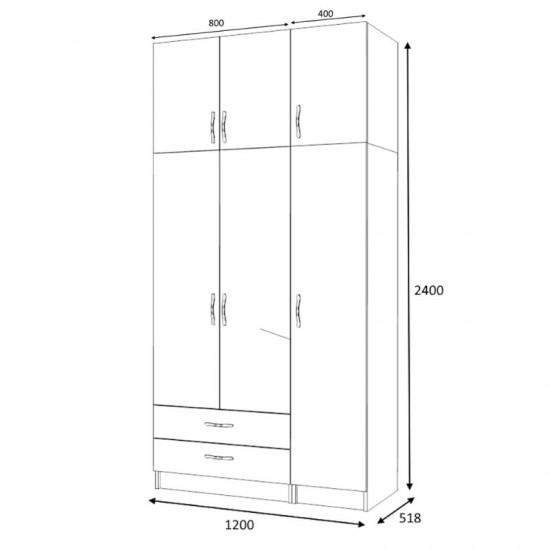 Ντουλάπα ρούχων Ricardo τρίφυλλη με πατάρι χρώμα φυσικό οξιάς 120x51,8x240εκ.