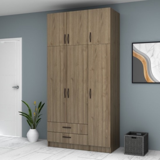 Ντουλάπα ρούχων Ricardo τρίφυλλη με πατάρι χρώμα καρυδί 120x51,8x240εκ.