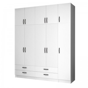 Ντουλάπα ρούχων Ricardo πεντάφυλλη με πατάρι χρώμα λευκό 200x51,8x240εκ.