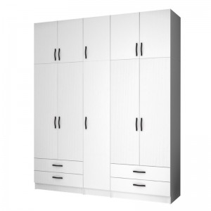 Ντουλάπα ρούχων Ricardo πεντάφυλλη με πατάρι χρώμα λευκό 200x51,8x240εκ.