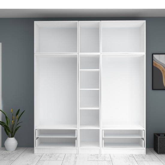 Ντουλάπα ρούχων Ricardo πεντάφυλλη με πατάρι χρώμα λευκό 200x51,8x240εκ.