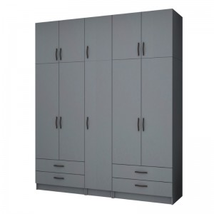 Ντουλάπα ρούχων Ricardo πεντάφυλλη με πατάρι χρώμα ανθρακί 200x51,8x240εκ.