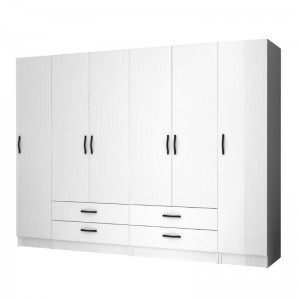 Ντουλάπα ρούχων Ricardo εξάφυλλη χρώμα λευκό 240x51,8x181εκ.