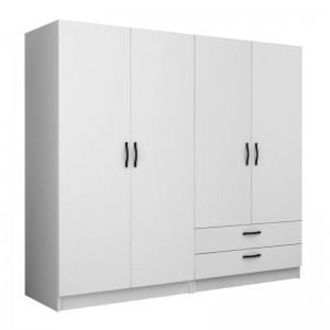 Ντουλάπα ρούχων Victoria τετράφυλλη με συρτάρια χρώμα λευκό 200x60x181εκ.