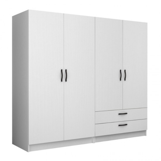 Ντουλάπα ρούχων Victoria τετράφυλλη με συρτάρια χρώμα λευκό 200x60x181εκ.