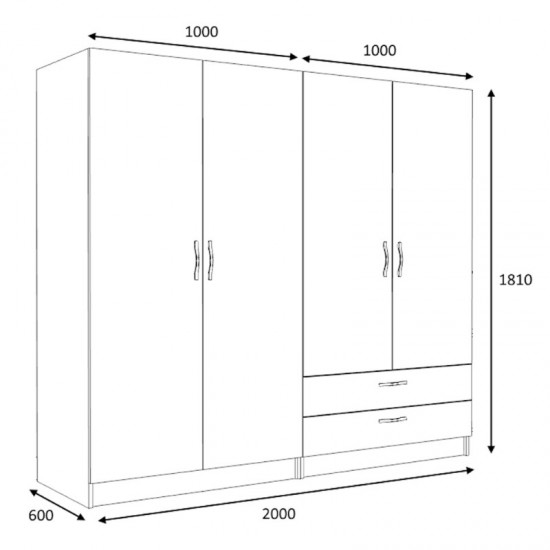 Ντουλάπα ρούχων Victoria τετράφυλλη με συρτάρια χρώμα λευκό 200x60x181εκ.