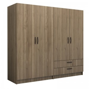 Ντουλάπα ρούχων Victoria τετράφυλλη με συρτάρια χρώμα καρυδί 200x60x181εκ.