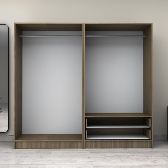 Ντουλάπα ρούχων Victoria τετράφυλλη με συρτάρια χρώμα καρυδί 200x60x181εκ.