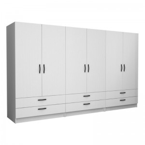 Ντουλάπα ρούχων Victoria εξάφυλλη με συρτάρια χρώμα λευκό 300x60x181εκ.