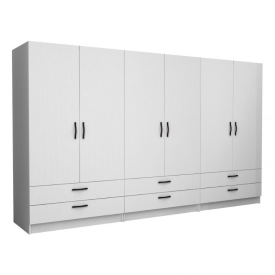 Ντουλάπα ρούχων Victoria εξάφυλλη με συρτάρια χρώμα λευκό 300x60x181εκ.