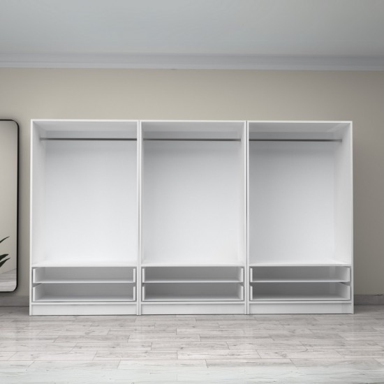 Ντουλάπα ρούχων Victoria εξάφυλλη με συρτάρια χρώμα λευκό 300x60x181εκ.