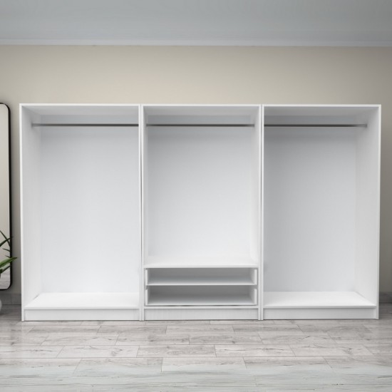 Ντουλάπα ρούχων Victoria εξάφυλλη με συρτάρια χρώμα λευκό 300x60x181εκ.