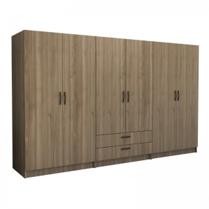 Ντουλάπα ρούχων Victoria εξάφυλλη με συρτάρια χρώμα καρυδί 300x60x181εκ.