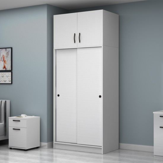 Ντουλάπα ρούχων Regio δίφυλλη συρόμενη με πατάρι χρώμα λευκό 100x60x240εκ.