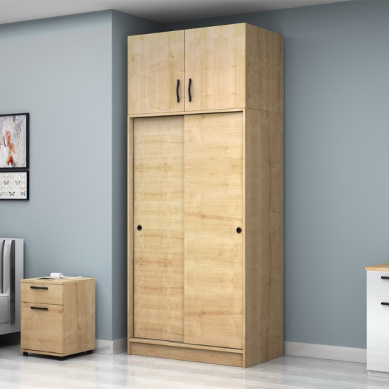 Ντουλάπα ρούχων Regio δίφυλλη συρόμενη με πατάρι χρώμα φυσικό οξιάς 100x60x240εκ.