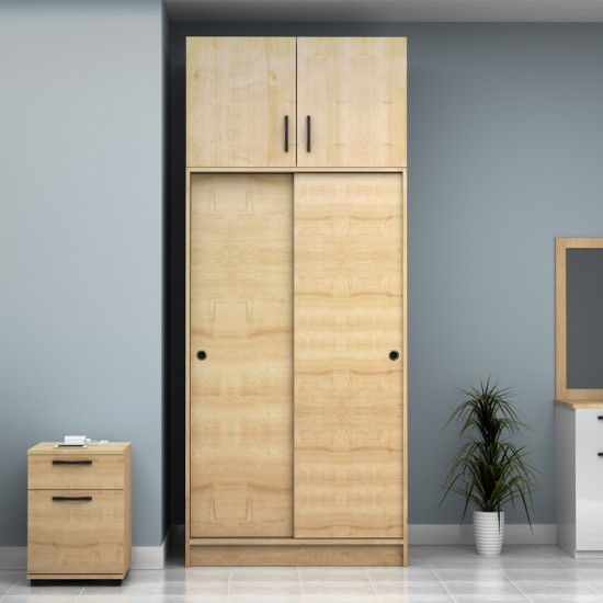 Ντουλάπα ρούχων Regio δίφυλλη συρόμενη με πατάρι χρώμα φυσικό οξιάς 100x60x240εκ.