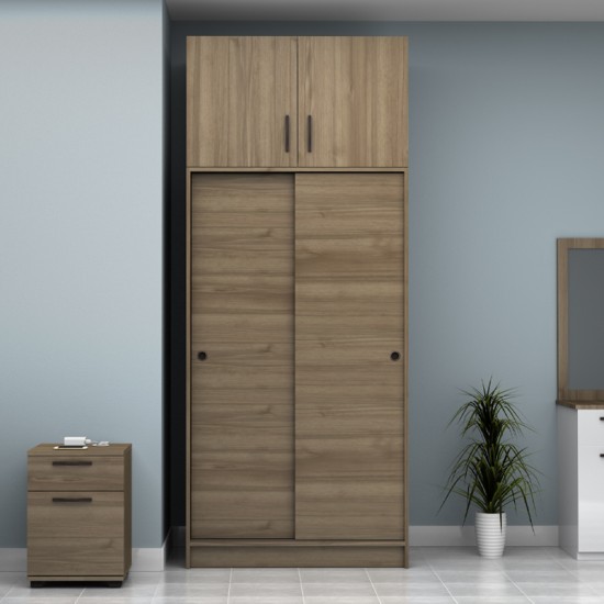Ντουλάπα ρούχων Regio δίφυλλη συρόμενη με πατάρι χρώμα καρυδί 100x60x240εκ.