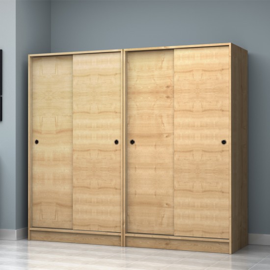 Ντουλάπα ρούχων Regio τετράφυλλη συρόμενη χρώμα φυσικό οξιάς 200x60x181εκ.