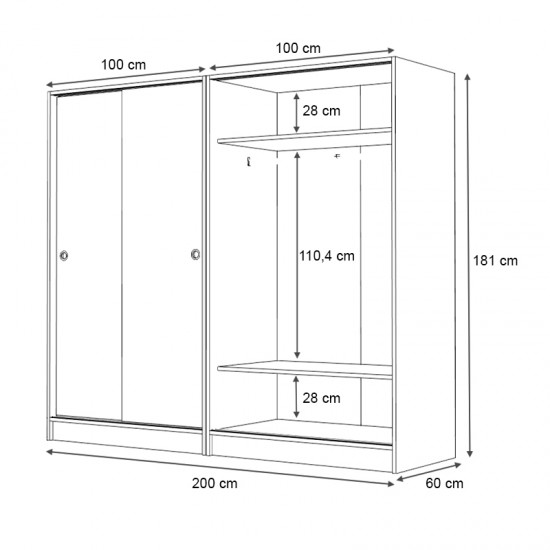 Ντουλάπα ρούχων Regio τετράφυλλη συρόμενη χρώμα φυσικό οξιάς 200x60x181εκ.