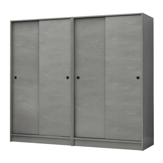 Ντουλάπα ρούχων Regio  τετράφυλλη συρόμενη χρώμα γκρι σκυροδέματος 200x60x181εκ.