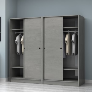 Ντουλάπα ρούχων Regio  τετράφυλλη συρόμενη χρώμα γκρι σκυροδέματος 200x60x181εκ.