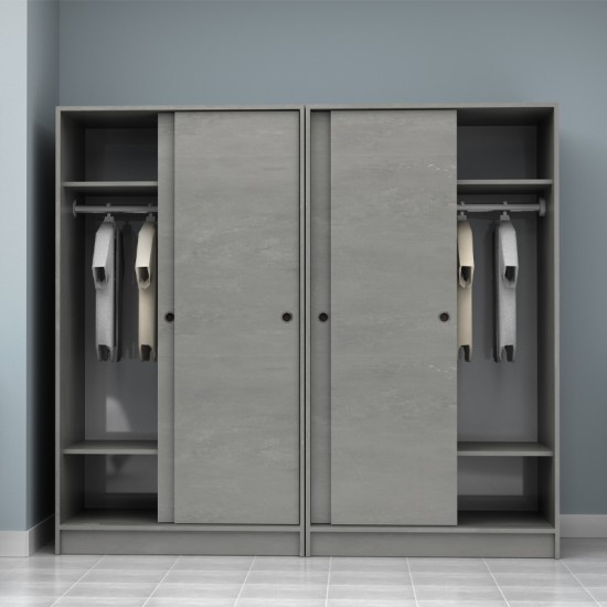 Ντουλάπα ρούχων Regio  τετράφυλλη συρόμενη χρώμα γκρι σκυροδέματος 200x60x181εκ.