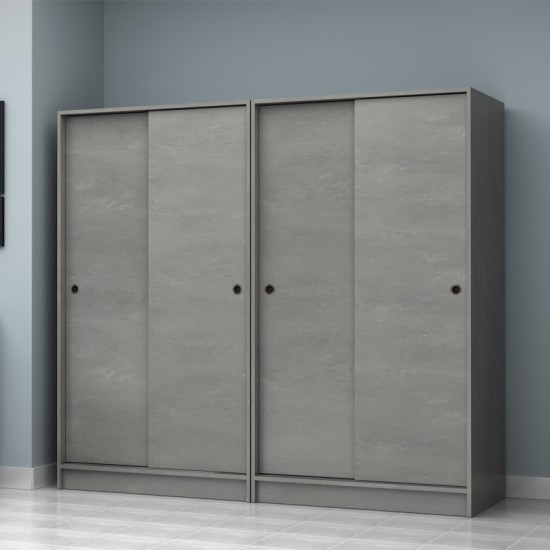 Ντουλάπα ρούχων Regio  τετράφυλλη συρόμενη χρώμα γκρι σκυροδέματος 200x60x181εκ.