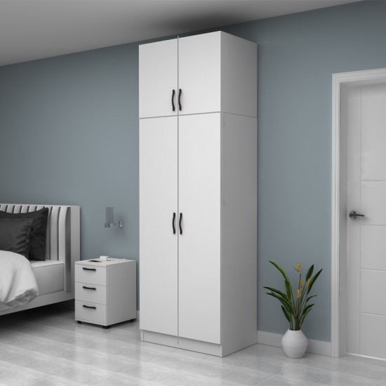 Ντουλάπα ρούχων Vivian δίφυλλη με πατάρι χρώμα λευκό 80x51,8x240εκ.