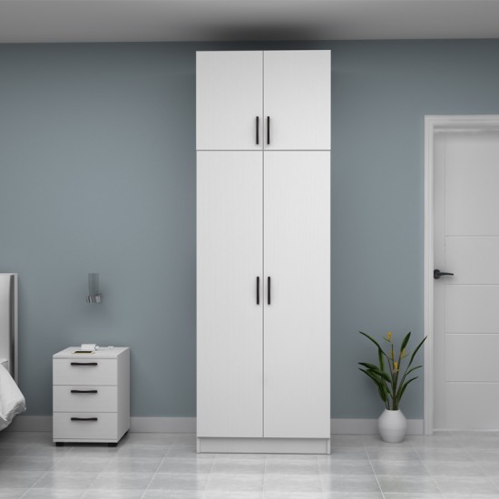Ντουλάπα ρούχων Vivian δίφυλλη με πατάρι χρώμα λευκό 80x51,8x240εκ.