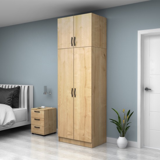 Ντουλάπα ρούχων Vivian δίφυλλη με πατάρι χρώμα φυσικό οξιάς 80x51,8x240εκ.