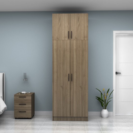 Ντουλάπα ρούχων Vivian δίφυλλη με πατάρι χρώμα καρυδί 80x51,8x240εκ.