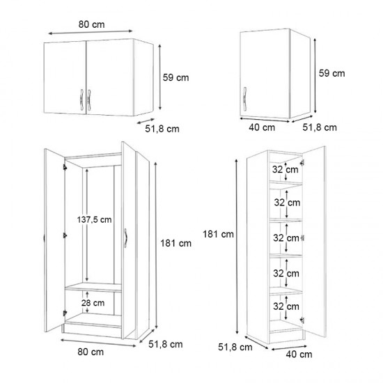 Ντουλάπα ρούχων Vivian τρίφυλλη με πατάρι χρώμα φυσικό οξιάς 120x51,8x240εκ.