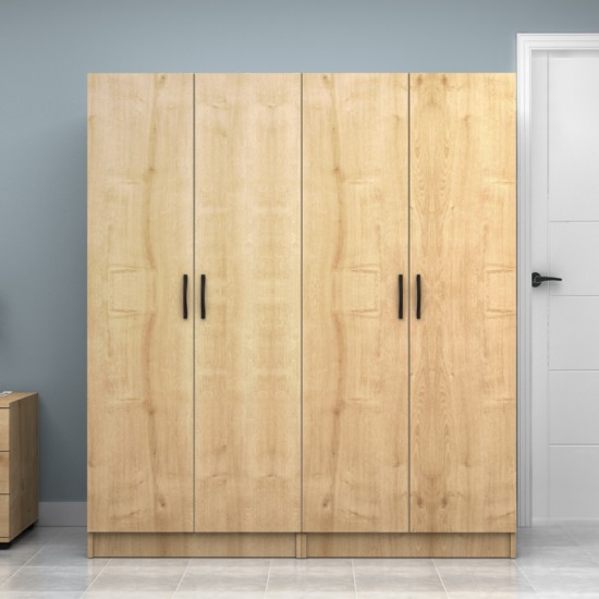 Ντουλάπα ρούχων Vivian τετράφυλλη χρώμα φυσικό οξιάς 160x51,8x181εκ.