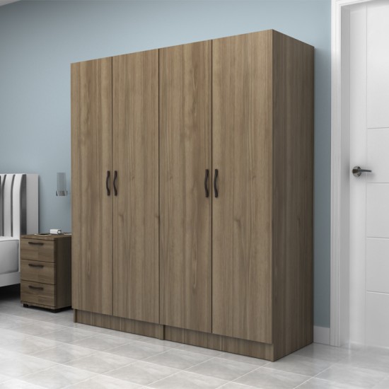 Ντουλάπα ρούχων Vivian τετράφυλλη χρώμα καρυδί 160x51,8x181εκ.